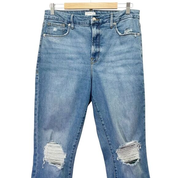 Good American Good Classic Fray Hem Jeans Medium Wash Straight Leg Size 31 | 12 - Picture 6 of 15